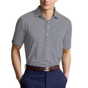 Ralph Lauren RLX Men's Striped Polo Shirt Logo Moisture Wicking Polyester Navy